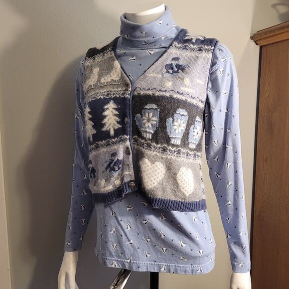 Vntg Christopher & Banks Hand Embroidered Winter Ramie Cotton Sweater Vest Set M - Picture 8 of 16